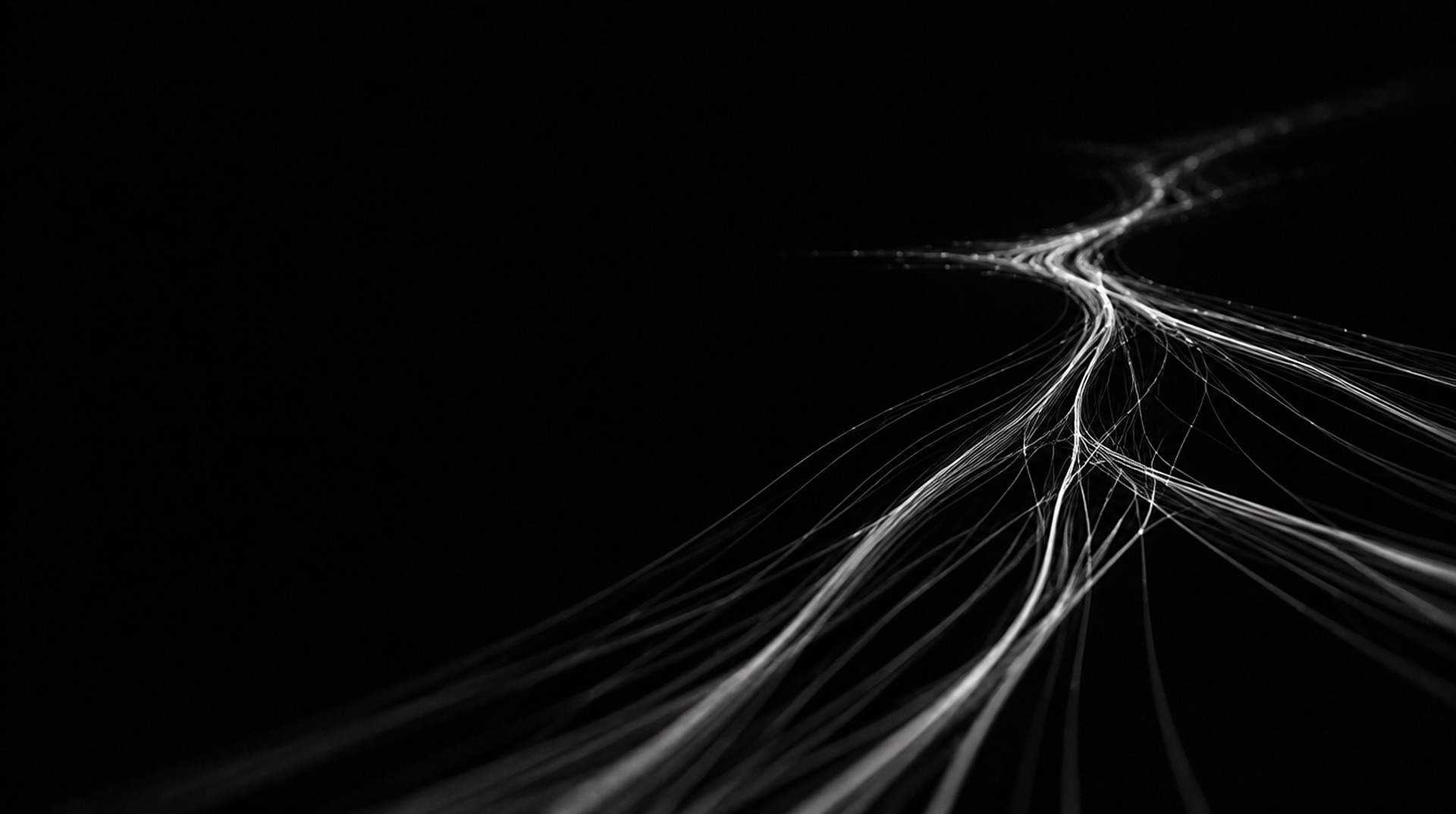Linhas finas de luz convergindo sobre fundo preto, como uma rede.